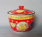 景德镇陶瓷 红花（有盖）糖缸、 瓷器 工艺品